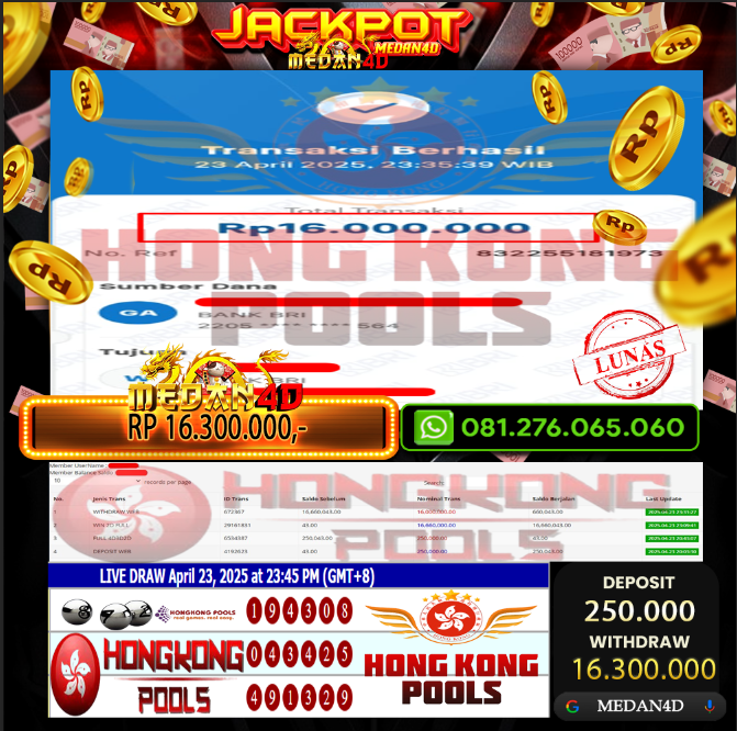 BUKTI JP MEDAN4D – 23 APRIL 2025 – HONGKONG POOLS