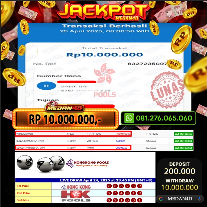 BUKTI JP MEDAN4D – 24 APRIL 2025 – HONGKONG POOLS