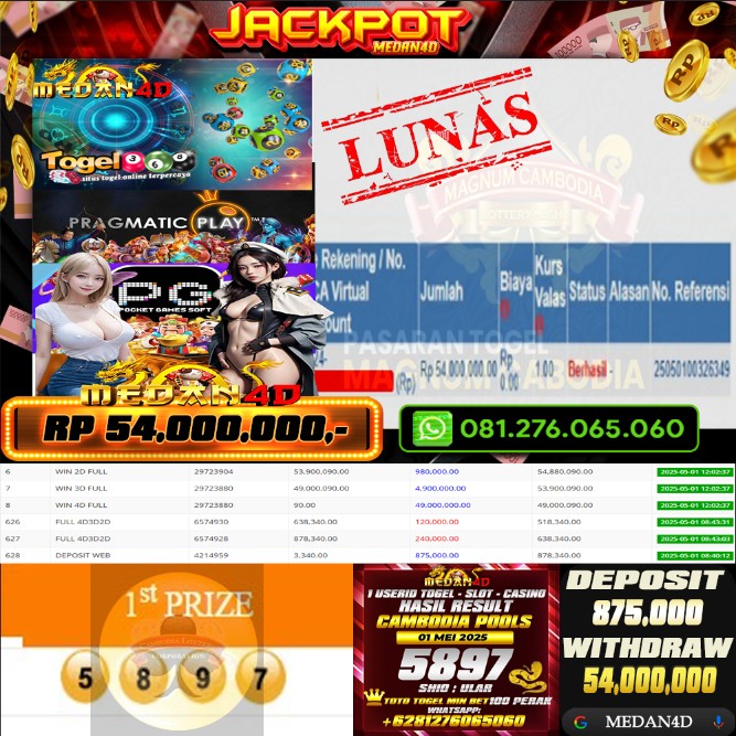 BUKTI JP MEDAN4D – 01 MEI 2025 – MAGNUM CAMBODIA POOLS
