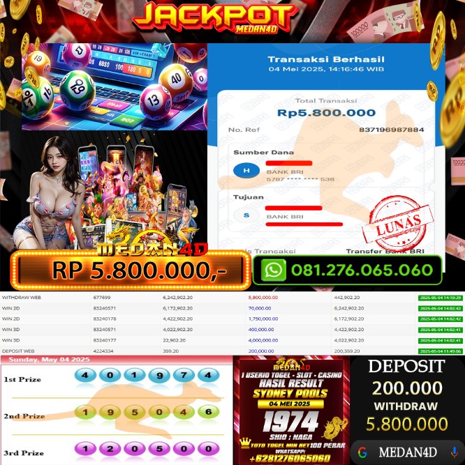 BUKTI JP MEDAN4D – 04 MEI 2025 