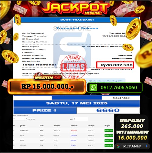 BUKTI JP MEDAN4D – 17 MEI 2025 